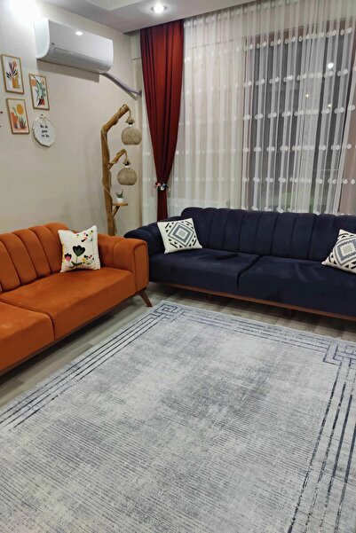 VOPTEKS Gri Halı Salon Halısı Makinede Yıkanabilir Halı Kaymaz Taban Halı