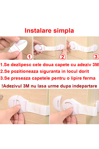 OptimStar Child Safety Door Locks, 10 Pieces, Flexible and Durable, Strong 3M Adhesive, White