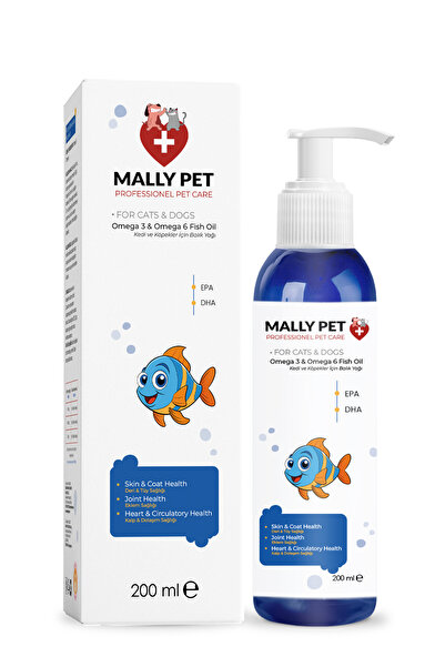 MALLY PET PROFESSIONEL PET CARE Kedi Ve Köpekler Için Omega 3 Ve Omega 6 Takviyeli Balık Yağı Fish Oil 200 ml