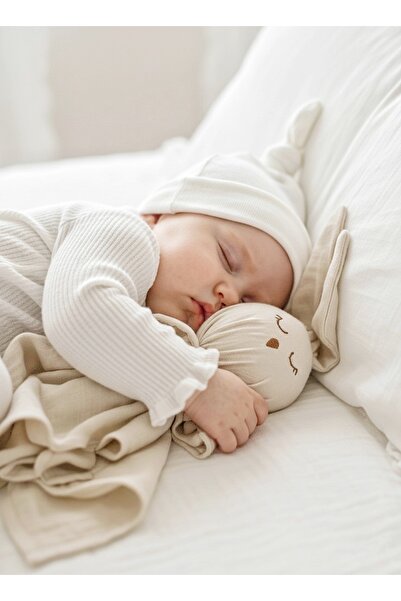 Muukh store Tavşan Müslin Uyku Arkadaşı | %100 Pamuk | Dört Kat Müslin Kumaş | Yumuşacık Doku | Bej