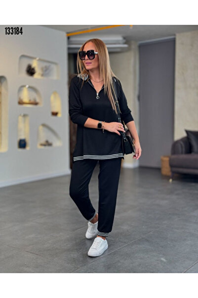 Viyamo Kadın Uzun Kollu Ribana Ve Fermuar Detay Bluz Ve Yüksel Bel Pantolon 2...