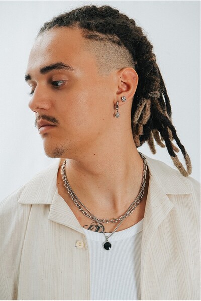 UKHWD SUPPLY İki Zincir Çelik Minimal Madalyon Kolye