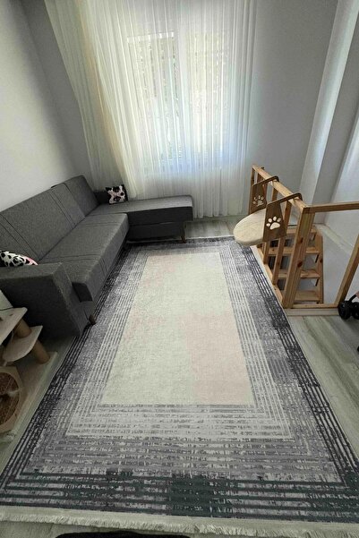 VOPTEKS Gri Yolluk Salon Antre Halısı Makinede Yıkanabilir Halı Kaymaz Taban Halı