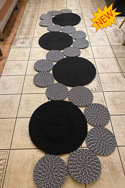 MaVaux Siyah Kırçıllı Hasır El Dokuma Jüt Yolluk Halı Kilim