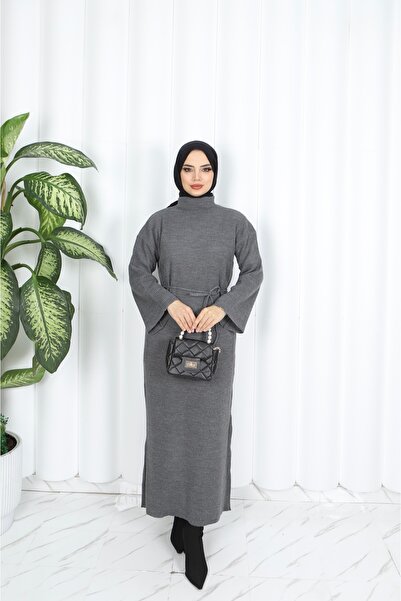 NİSUM MODA فستان محبوك بحزام إسباني