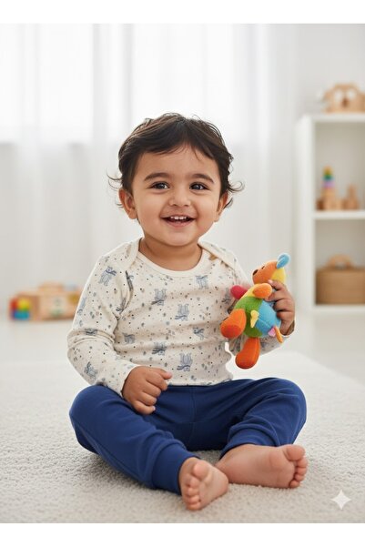 Şimo Butik Girl Boy Child Baby Long Sleeve Snap Fastener Bodysuit-Badi 100% O...