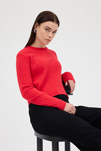 Rays Pulover roșu guler rotund pentru femei cu mânecă lungă 2412