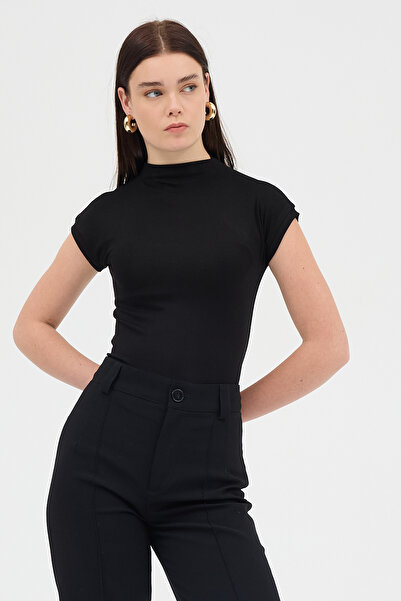 Rays Black Mock Neck Short Sleeve Bodysuit 8174A