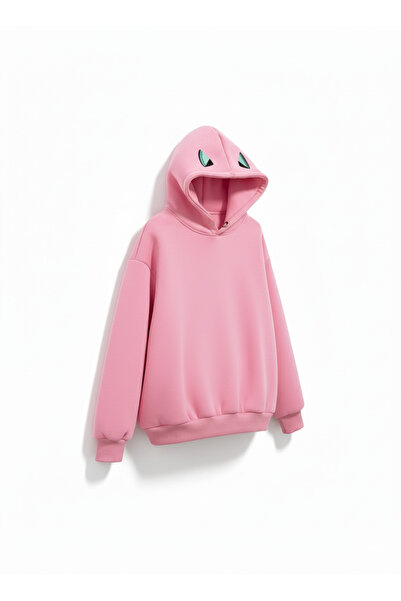 dwnwear Γυναικεία/Unisex Φούτερ με ροζ κουκούλα με αστείο έναντικο πρόσωπο