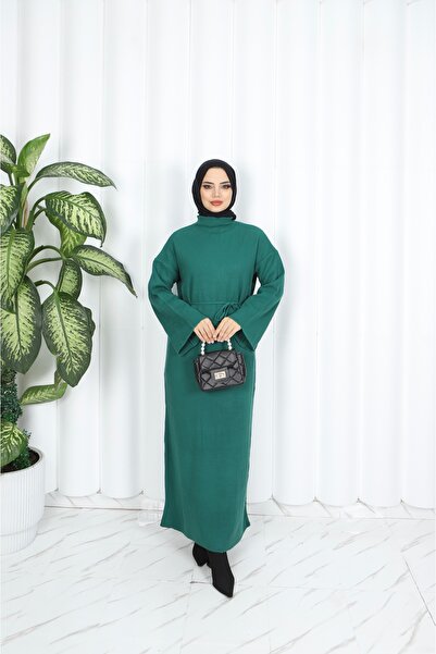 NİSUM MODA فستان محبوك بحزام إسباني