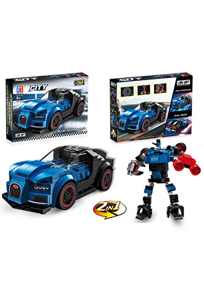Gokidy Çek Bırak Dönüşebilen 2in1 Blok Arabalar - Mavi 197 Parça