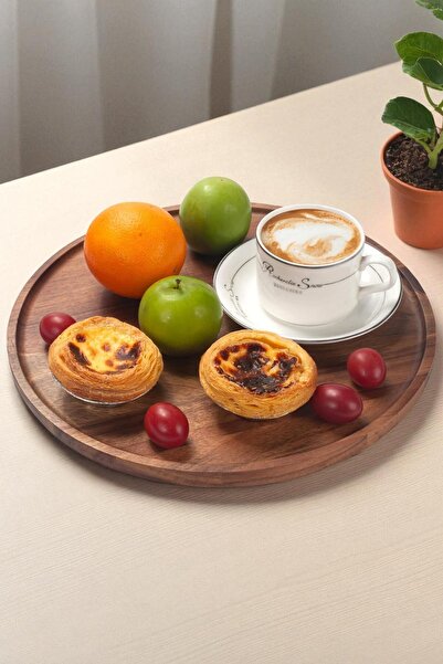OK Wood Natural Wooden Round Presentation Tray |   Luxury Presentation Tray (Large Size) for Food, Drinks and Decoration