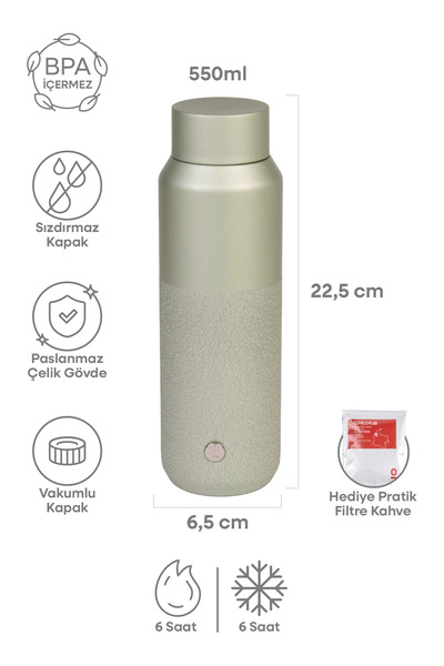 Espressolab Green Metal Stainless Steel Flask 550 ml with Lid No:96