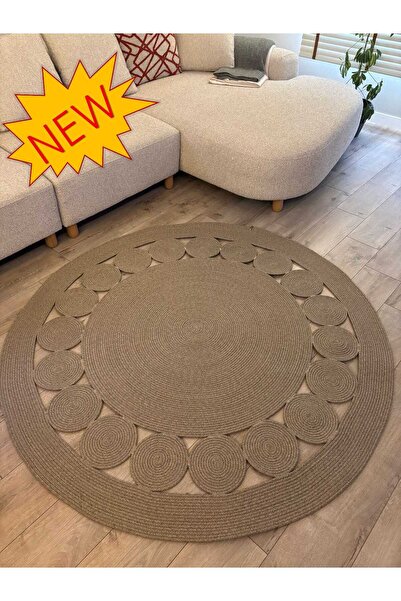MaVaux Cookie Yuvarlak Jüt Hasırlı El Örgüsü Kilim Halı