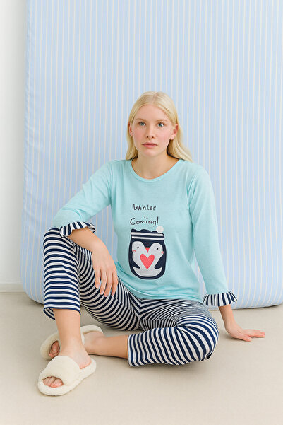 rindahomewear KADIN VİSKON UZUN KOL PİJAMA TAKIMI