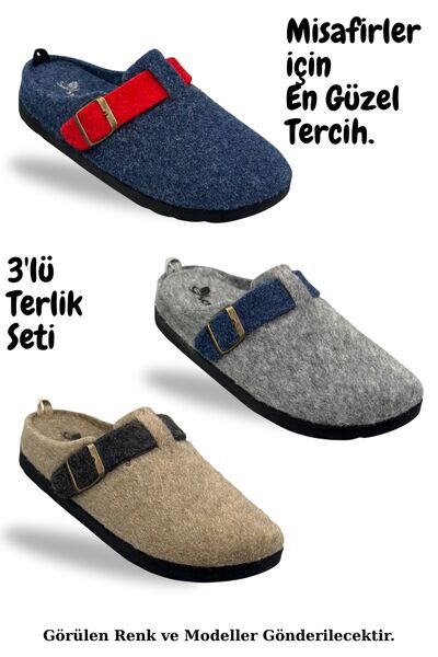 sermoda Жіночі домашні капці – набір з 3 пар з поліестеровою підошвою Легкі домашні капці, що зберігають тепло