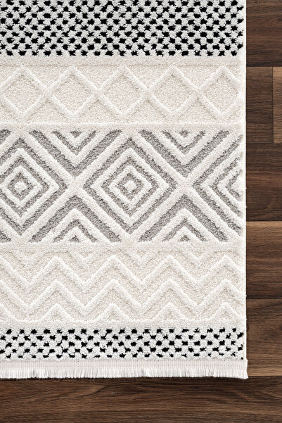 Koza Halı Koza Hayad Monaco Krem Siyah Halı Salon Oturma Odası Yatak Odası Koridor Makine Halısı 33342