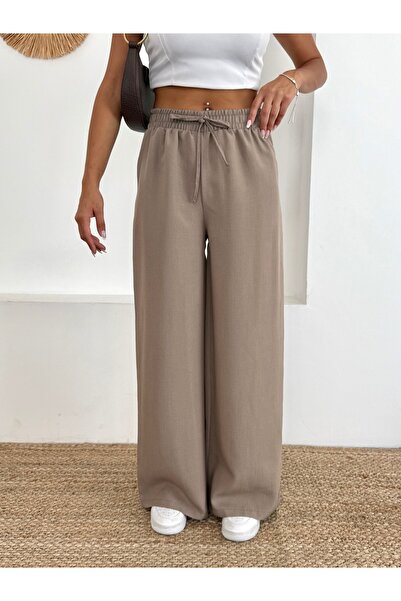 BILDEŞA بنطلون بالازو نسائي بخصر مطاطي وطيات