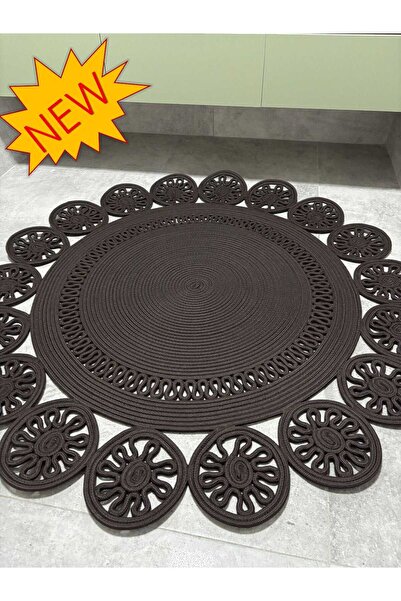 MaVaux Buganvilla ANTRASİT Hasır Kordon Halat Jüt Çiçek Desenli El Dokuma Ant...