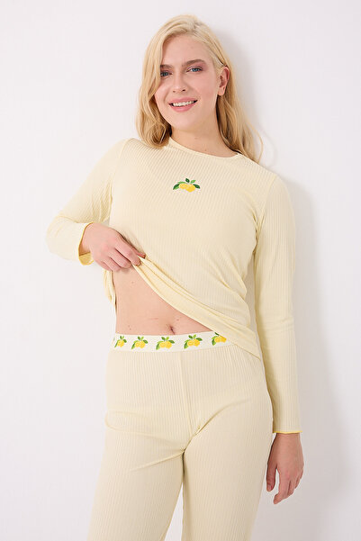 TURAY Peggy Dennis Detay Uzunkol Kadın Sarı Pijama Takımı