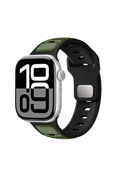 AktarMobile Apple Watch 10 / 11 46 mm uyumlu Silikon Kordon Çift Renkli Premi...