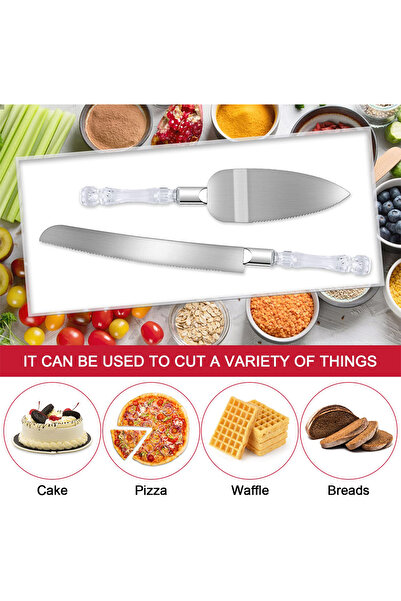 safestore طقم تقديم الكيك بمقبض كريستال ميكا مكون من قطعتين، طقم تقديم سكين ملعقة