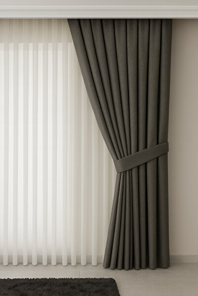 Emuz Nova Keten Fon Perde - Koyu Gri Tüm Odalara Uygun ( Tek Kanat ) Tül, Pano, Fon,