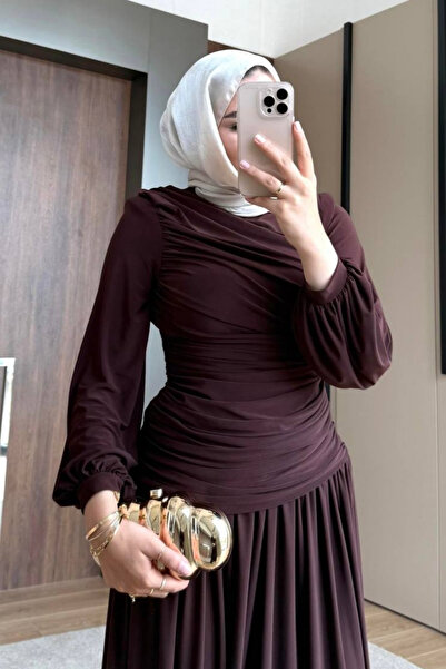 Love Fab Büzgülü Pileli Tesettür Gece Elbisesi