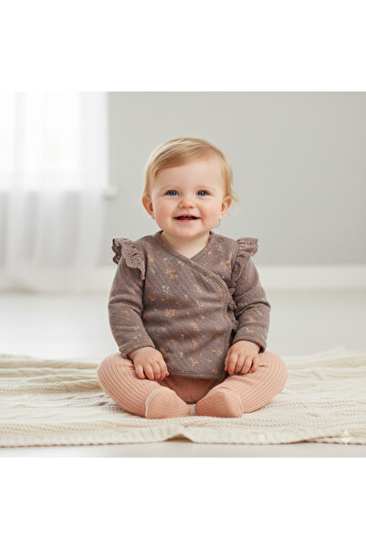 Cassiope Patterned Frilly Top and Elastic Waist Booties Bottom for Baby Girl Set of 2