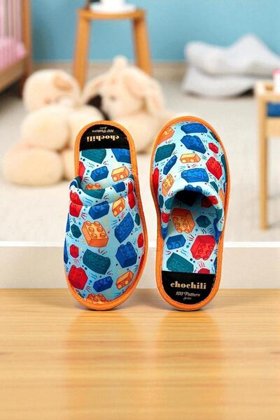 Chochili Papuci de casă cu talpă moale cu model Lego pentru femei