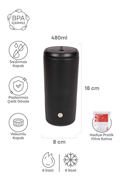 Espressolab Black Matte Textured Stainless Steel Thermos 480 ml with Lid No:93