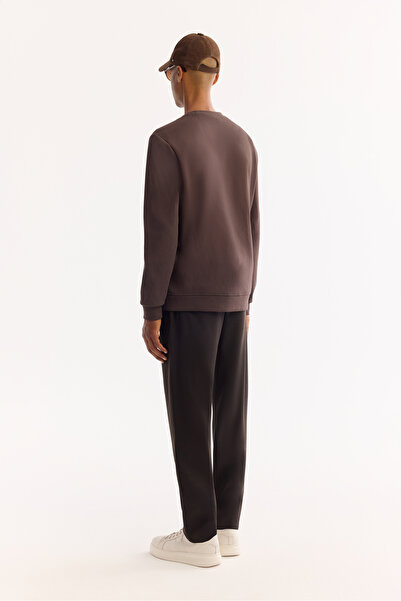 Avva Erkek Kahve Bisiklet Yaka Pamuklu Bi-Stretch Baskılı Regular Fit Sweatshirt A52Y1289