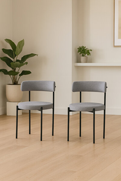 Atolye Casa Gini Sandalye Siyah Ayak Koyu Gri Kumaş 2 Adet