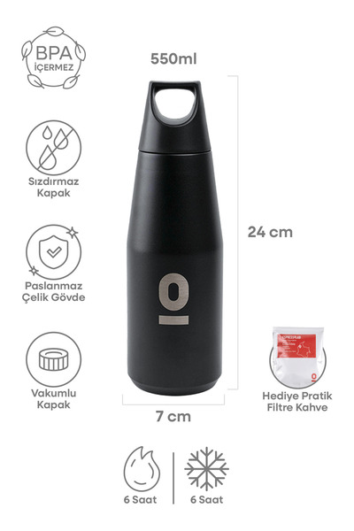 Espressolab Stainless Steel Black Bottle Thermos 550 ml No:67