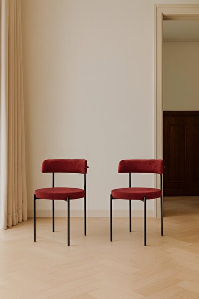 Atolye Casa Gini Sandalye Siyah Ayak Kırmızı Kumaş 2 Adet