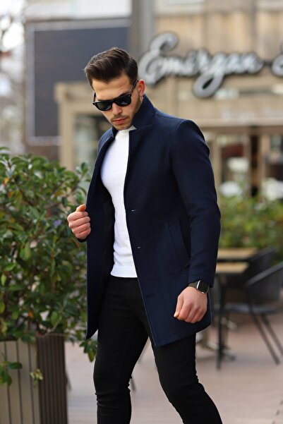 Ser Joven Ανδρικό παλτό με σφραγίδα με όρθιο γιακά σε μπλε ναυτικό