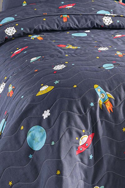 Eponj Home Kapitone Yatak Örtüsü Seti Tek Kişilik Uzay Lacivert