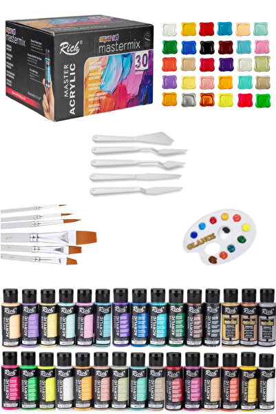 GLANCE Rich Mastermix Akrilik Boya 60 Cc Süper Set 30 +Boya Sanat Seti Fırça