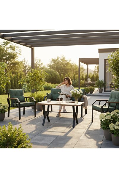 Tu Tienda NERGİZ 2+1+1+MASA(70X120) BALKON MUTFAK BAHÇE TAKIMI,YEŞİL
