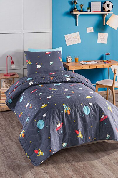 Eponj Home Kapitone Yatak Örtüsü Seti Tek Kişilik Uzay Lacivert