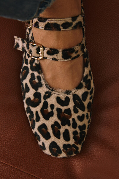 Ziya , Women's Genuine Leather Ballerinas 153111Z40831 Beige-Leopard