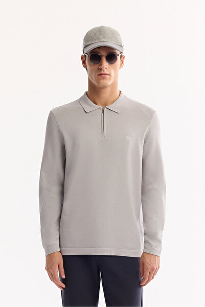 Avva Erkek Gri Polo Yaka Fermuarlı Rayon Tüylenmeyen Basic Triko Regular Fit Kazak B005150
