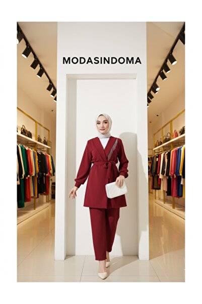 modasindoma بدلة نسائية مزدوجة بتفاصيل سلسلة