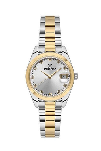 Daniel Klein Dk.1.13758-9 Curved Calendar Stone Design Metallic-Gold Color Women's Wristwatch