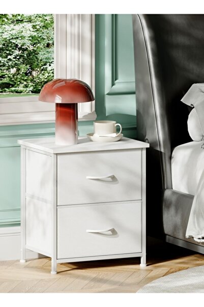 Bangiga Nightstand with 2 Fabric Drawers,Simple Bedside Table,End Table for Bedroom/Living Room (White)