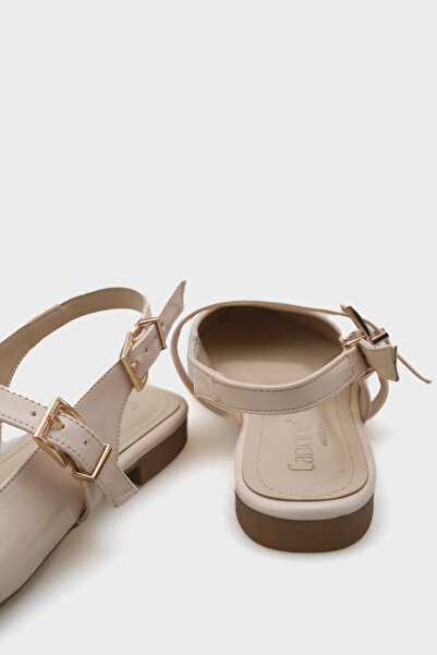 Capone Outfitters Pointed Toe Buckle Detailed Open Back Women's Ballerinas