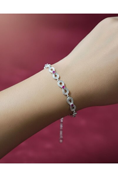 ErdoğanSilver 925 Ayar Gümüş El Yapımı Telkari Sonsuzluk Model Yakut, Safir, ...