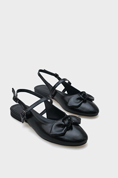 Capone Outfitters Open Back Banded Oval Toe Bow Detailed Women's Ballerinas