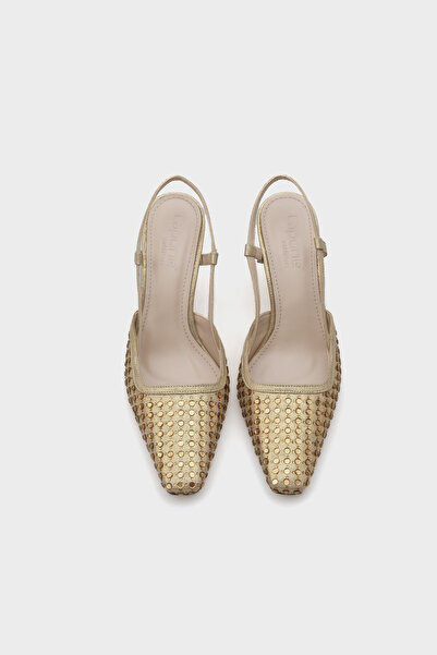 Capone Outfitters Sandi Arkası Açık Küt Burunlu Taşlı Orta Topuklu Kadın Ayakkabı