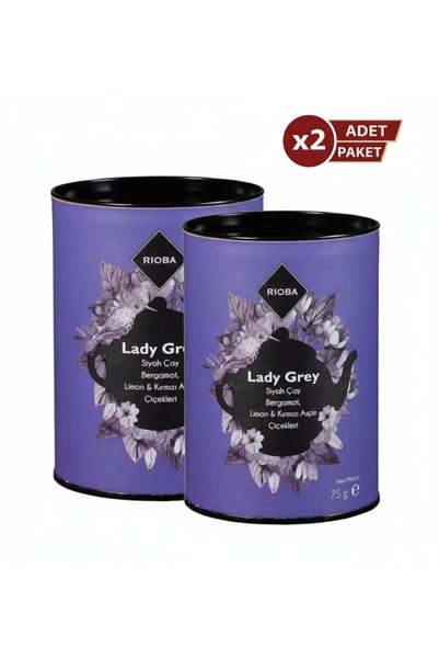 Rioba Lady Grey Siyah Çay, Bergamot, Limon & Kırmızı Aspir Çiçekleri 75 G X 2, Lady Grey Çay 2 Adet